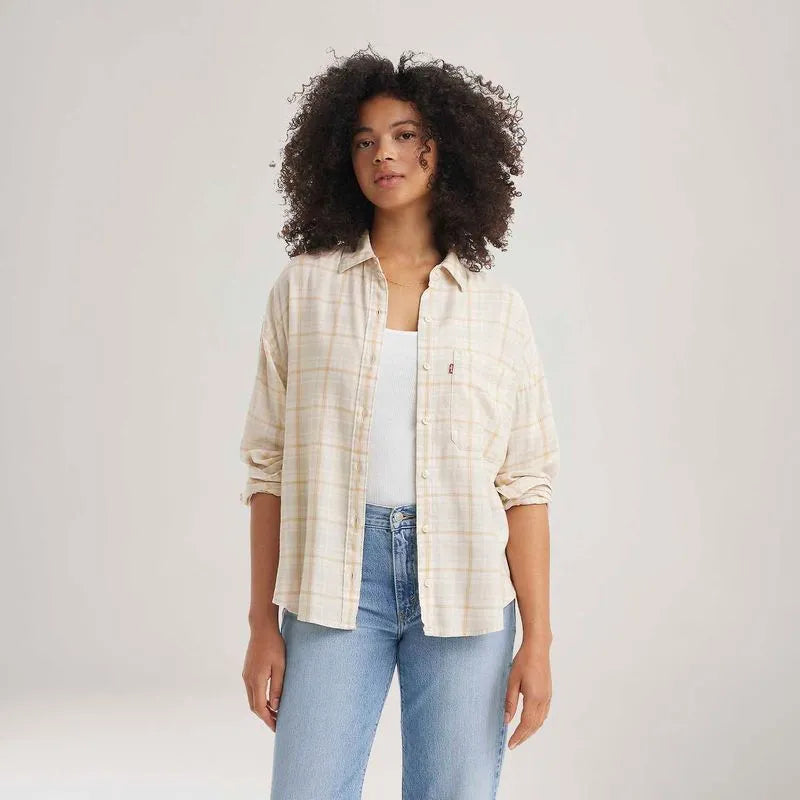 Camisa Feminina Levis Henri Flannel Bege Manga Longa