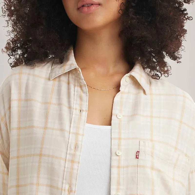 Camisa Feminina Levis Henri Flannel Bege Manga Longa