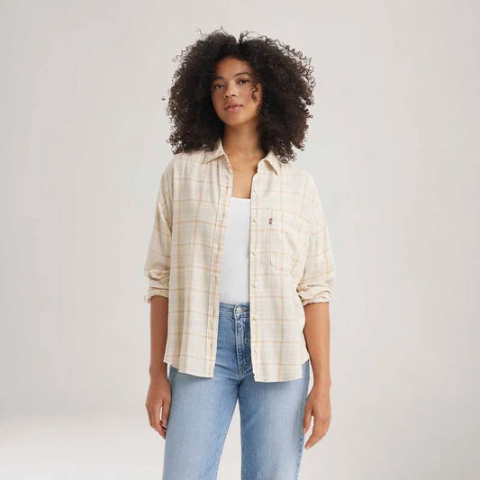 Camisa Feminina Levis Henri Flannel Bege Manga Longa